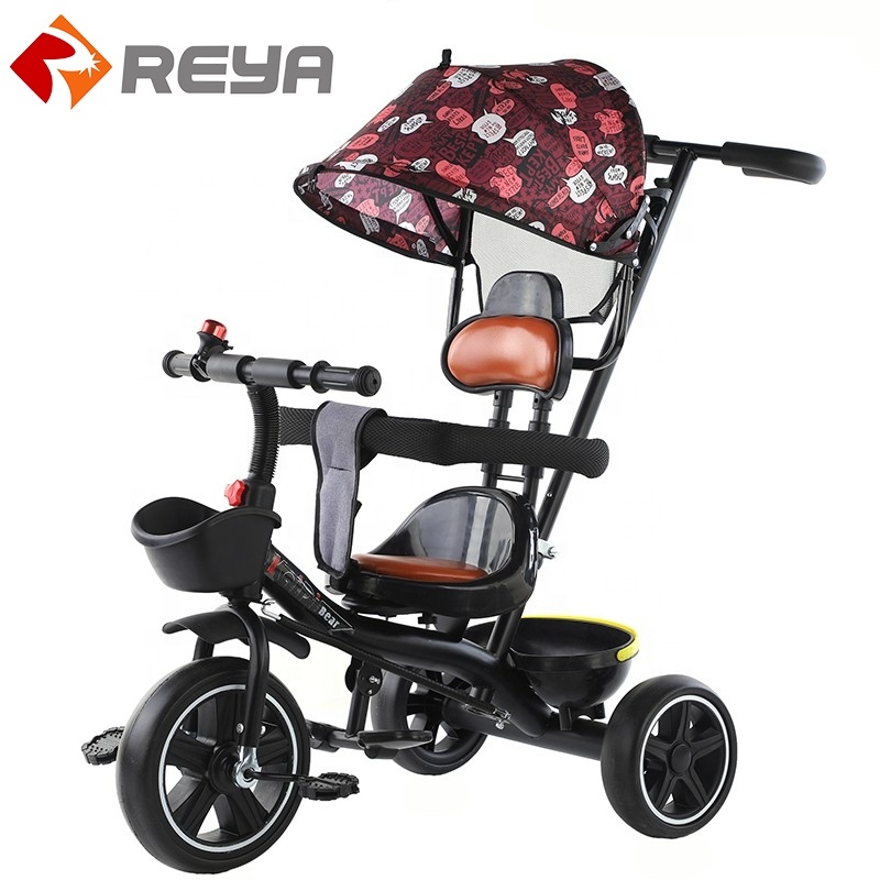 Wholesale new children’s 4-in-1 tricycle baby stroller baby foot hand push with shed tricycle