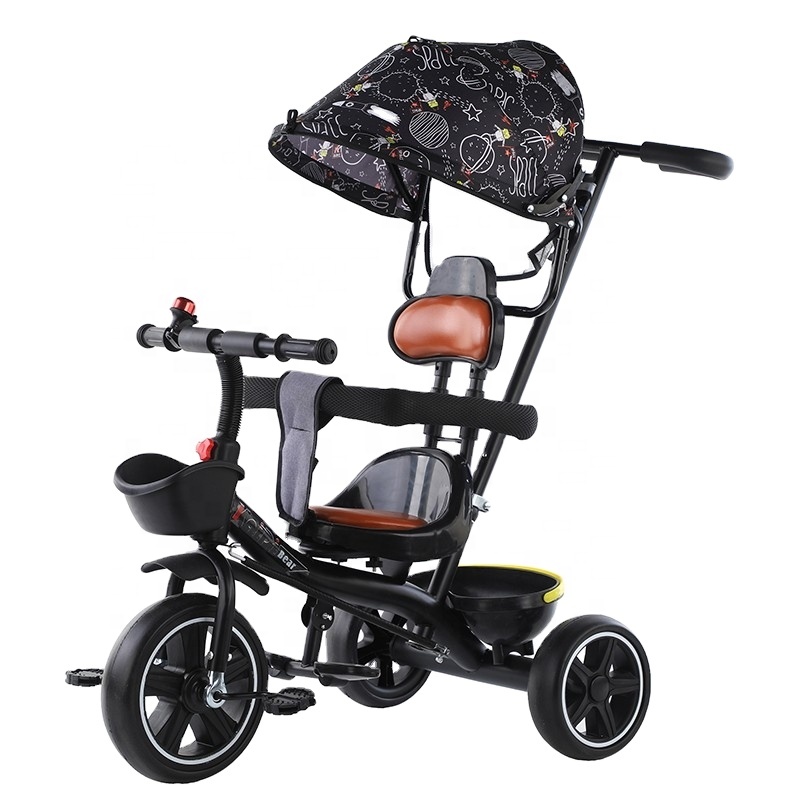 Wholesale new children’s 4-in-1 tricycle baby stroller baby foot hand push with shed tricycle